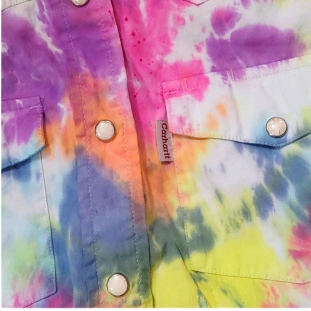 Carhartt Sleeveless Tye Dye Top Cotton Snap Front Western 2009 Fitted Structure - Picture 6 of 12